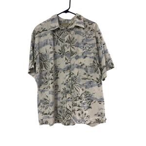 J.Crew Men’s Hawaiian Shirt Large Blue Palm Print 100% Cotton